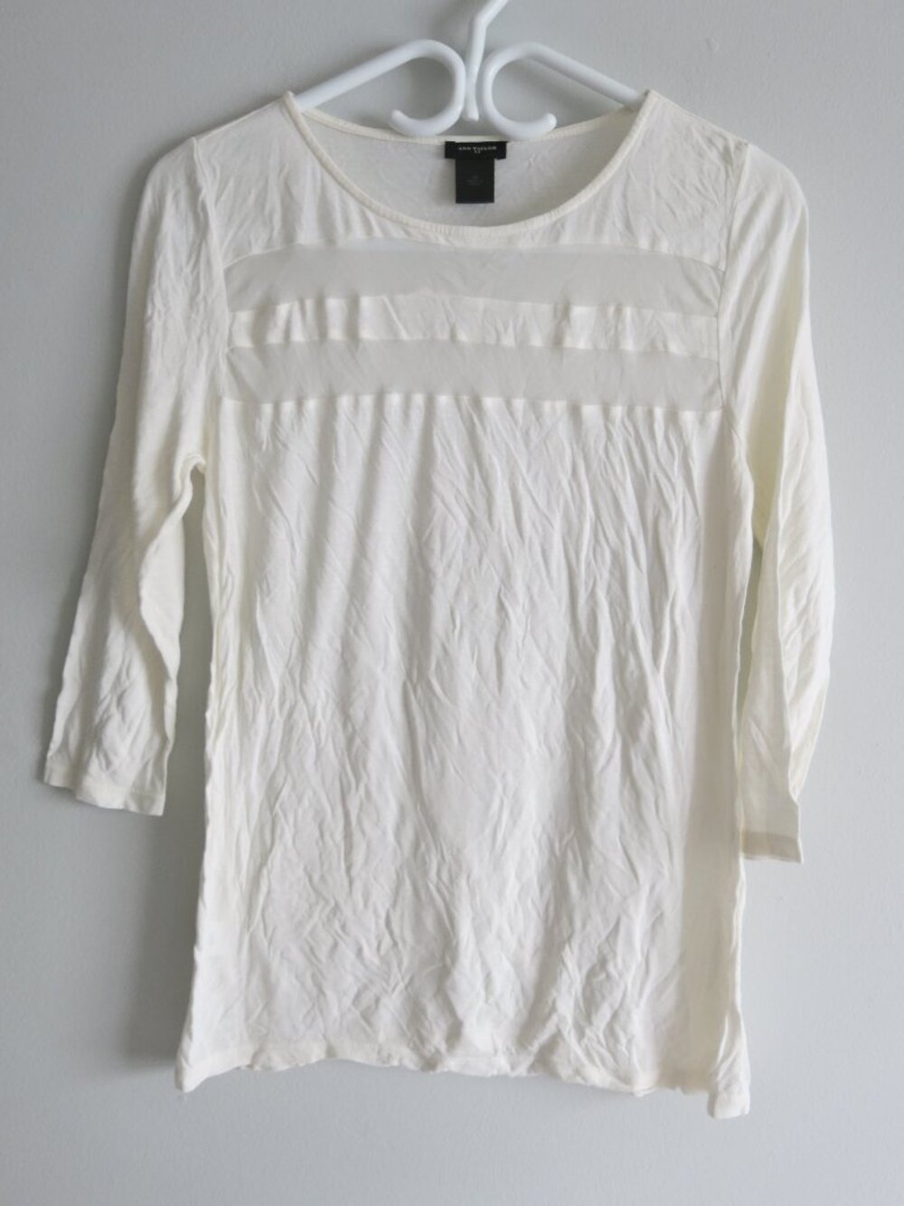 Ann Taylor Factory Beige Mesh Detailed Long Sleeve Top Blouse - Size Medium